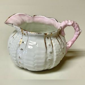 Antique Pink White Gold Trim Belleek Ireland Creamer Jug